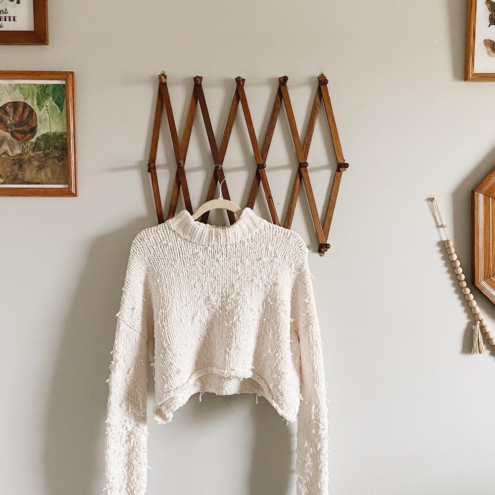 Urban outfitters cropped destroyed turtleneck sweater white cream color